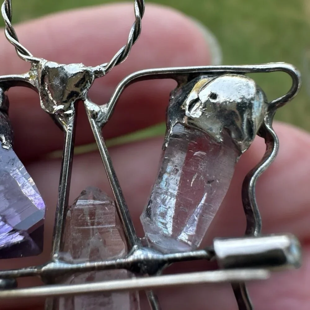 VTG Artisan Brooch Pin‎ Pendant 2 Inch Angel Halo Quartz Crystal Sterling 12.1g